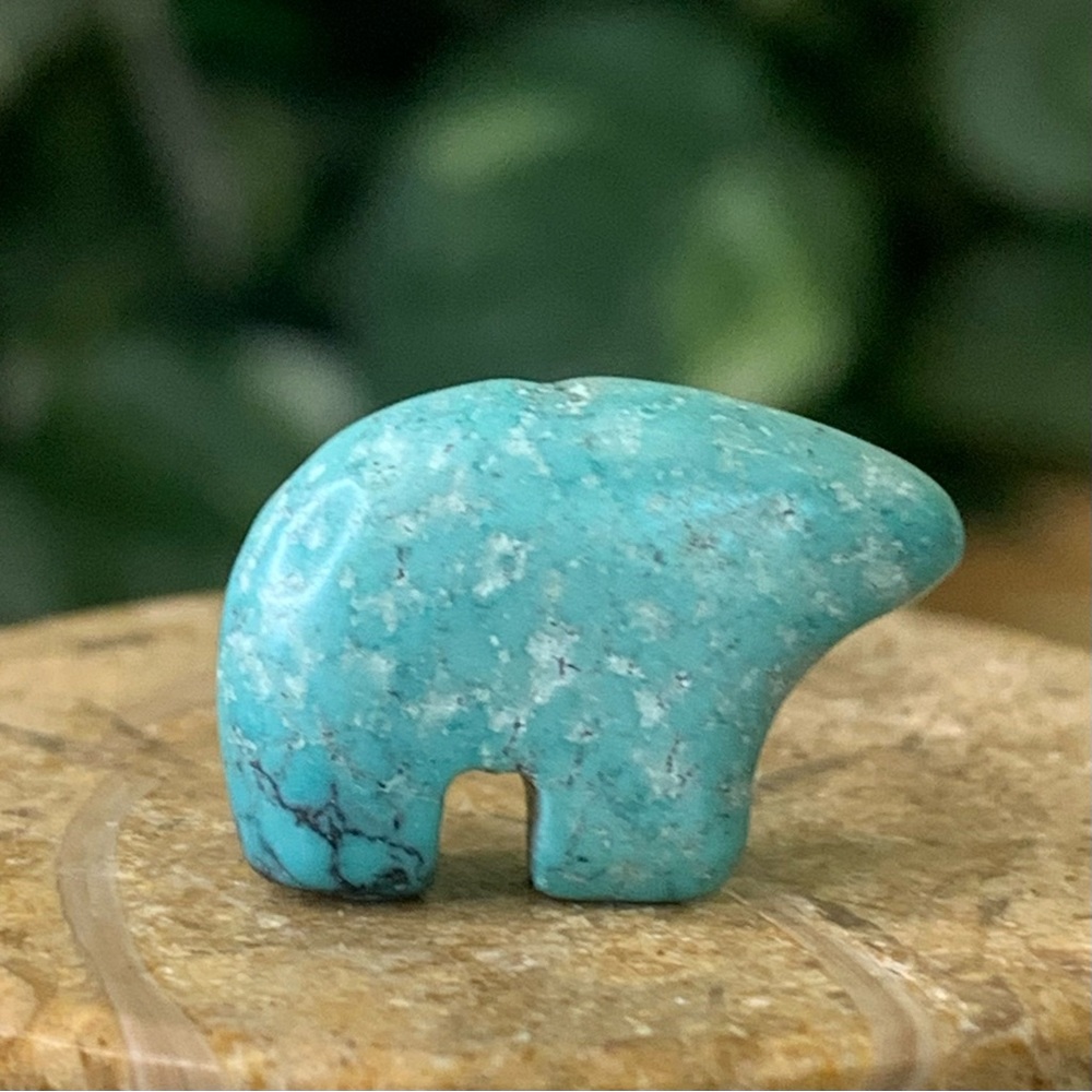 Native American Style Turquoise Zuni Bear Fetish Bead Drilled Stone Animal .7"